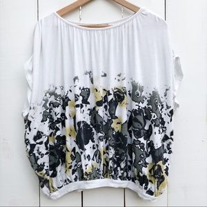Anthropologie Language Women’s Floral Blouse Shirt Top White Black Grey Yellow S